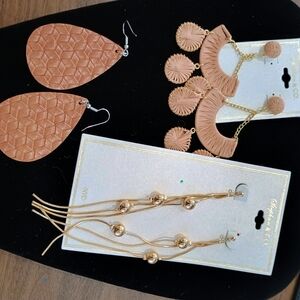 3 Elegant Tan and Gold Earrings Set
